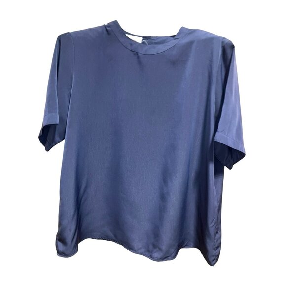 VTG Worthington Womens 2X Blouse Navy Blue Short Sleeve Top Plus Career Workwear - Picture 1 of 6